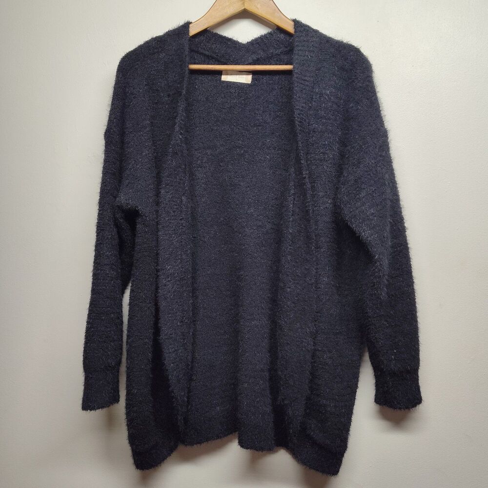 Altar'd State Cardigan Sweater Women S Black Fuzzy Open Boho Grandma Chic Casual